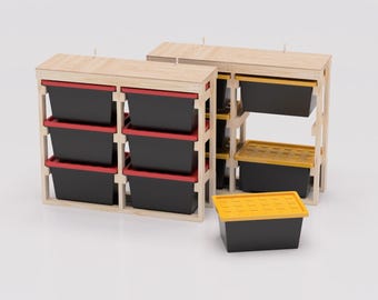 27 Gallon Tote Storage Rack Plans Sideways PDF. 6 Bin rack lengthwise with Shelf on Top. DIY Build Compatible with Lowes and HDX Totes