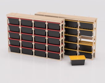 27 Gallon Tote Storage Rack Plans Sideways PDF. 27 Gal Bin Rack lengthwise with Shelf on Top. DIY Build Compatible with Lowes and HDX Totes