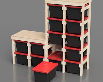 27 Gallon Tote Storage Workbench Plans. Tote Rack Garage Storage and Work Bench Plans. Organization workshop. Home Depot HDX Tote Compatible