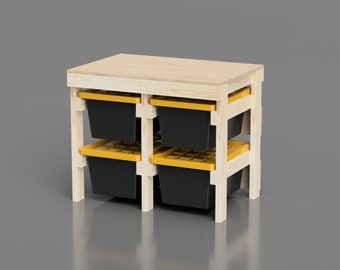 Workbench Plans Garage Storage. 17 Gallon Tote Work Bench Plans. Organization workshop basement.