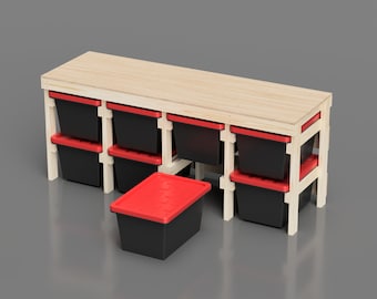 Workbench Plans Tote Storage. Tote Rack Garage Storage and Work Bench Plans. Workshop Organization basement. HDX Tote Compatible