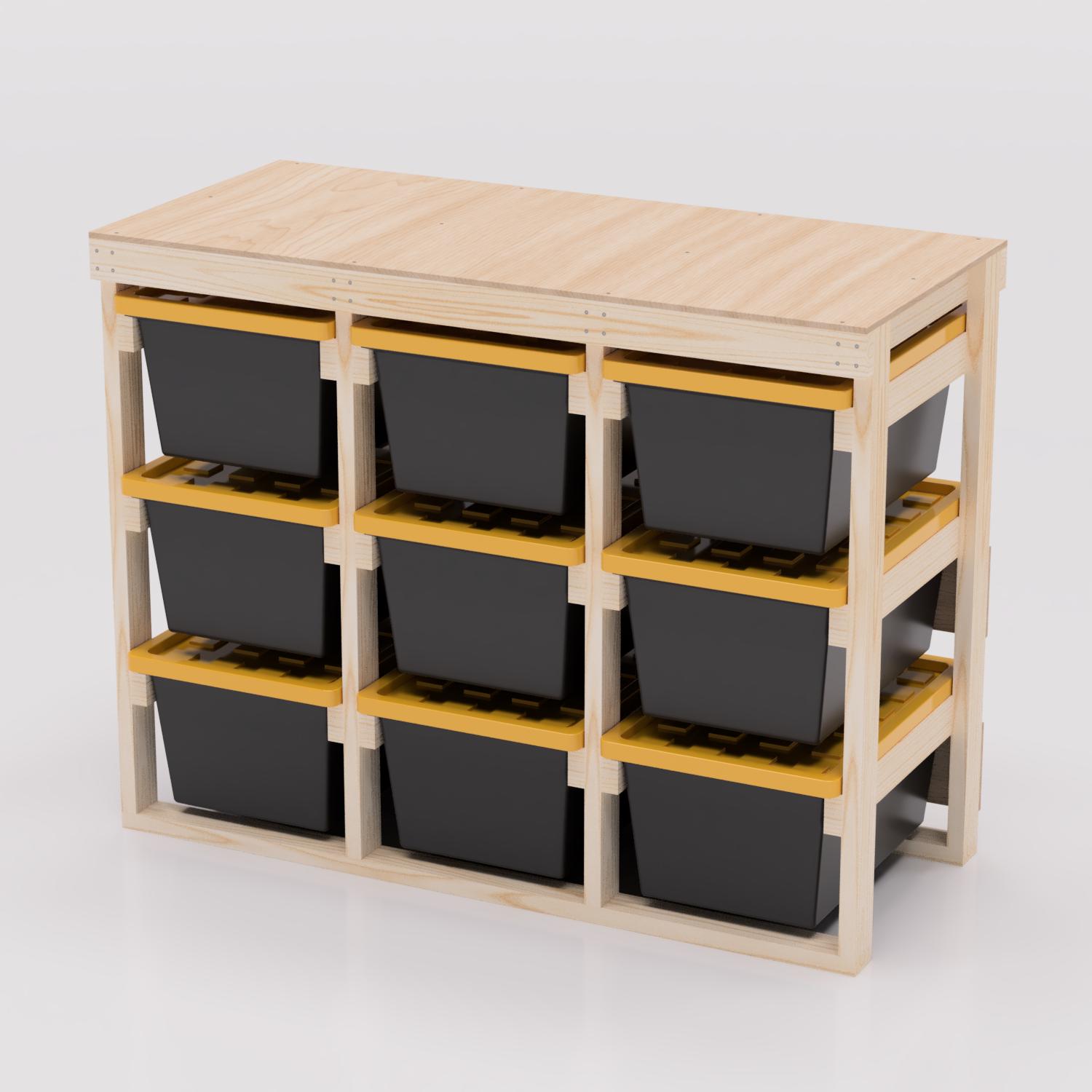 27 Gallon Tote Storage Rack Plans PDF. Holds 9 Bins (3x3) With Shelf on ...