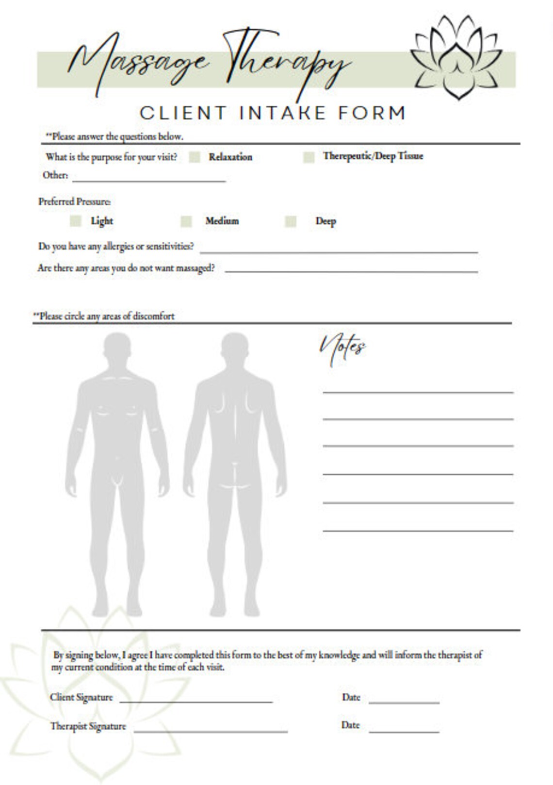 Massage Therapy Intake Form Massage Therapy Consent Form Canva Massage Therapy Intake Form Massage Therapy Consent Form Canva