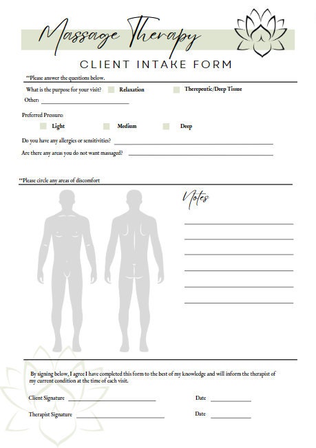 Massage Therapy Intake Form, Massage Therapy Consent Form, Canva ...
