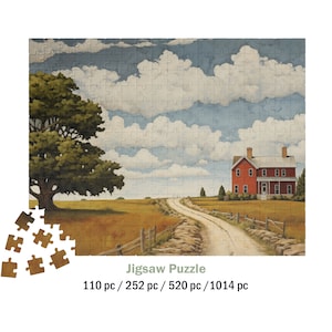 Farmhouse Puzzle, Country Scene Jigsaw Puzzle, Autumn Scene 1000+ Piece Puzzle, 500+ Puzzle, Fall Interlocking Puzzle Gift