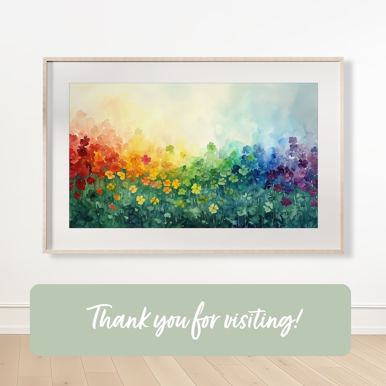 May include: Watercolor painting of a field of flowers in a rainbow pattern. The flowers are arranged in a row, with red flowers on the left, orange flowers in the middle, and purple flowers on the right. The flowers are surrounded by green leaves.