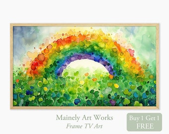 Rainbow Clovers Samsung Frame TV Art, St Patrick's Day Art for Frame TV, Painting of rainbow clovers, St Patty's Day Decor, Digital Download