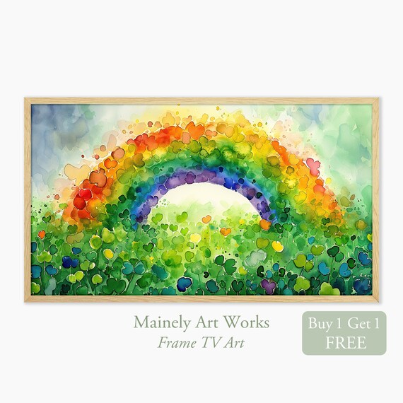 Rainbow Clovers Samsung Frame TV Art, St Patrick's Day Art for Frame TV, Painting of rainbow clovers, St Patty's Day Decor, Digital Download