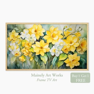 Daffodil Flowers for Samsung Frame TV, Painting of Jonquils for frame tv, Floral cottage decor, Narcissus flower art,Digital download tv art