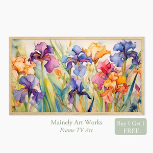 Iris Blumen für Samsung Rahmen TV, Malerei von Aquarell Iris für Rahmen TV, Blumen Cottage Dekor, Iris Rahmen TV Kunst digitaler Download