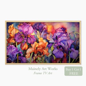 Iris Blumen für Rahmen TV, Gemälde von Iris für Samsung Rahmen TV, Blumen Aquarell Dekor, lebendige lila Iris, digitaler Download TV Art