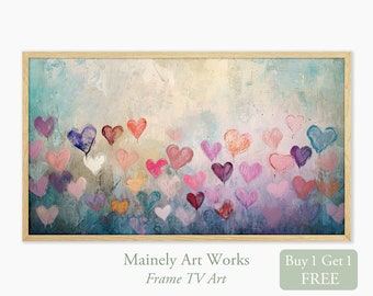 Vintage Painting Samsung Frame TV Art, Valentine Hearts for TV, Heart Landscape with quote, Valentines Day Holiday Decor, Digital Download