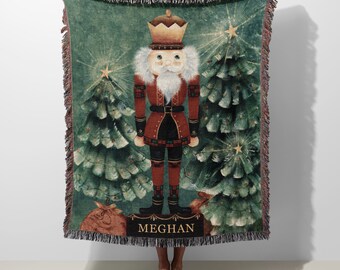 Nutcracker Christmas Throw Blanket: Beth Stephens Woven Artwork