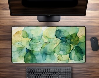 Green Leaf Desk Pad: Abstract Botanical Office Mat