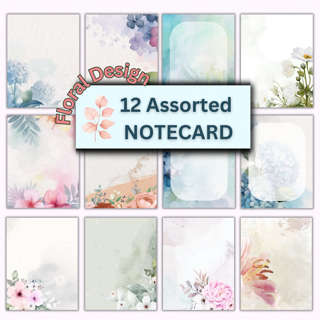 Notecard, Printable Notecard Bundle, Notecard Printable Stationery ...
