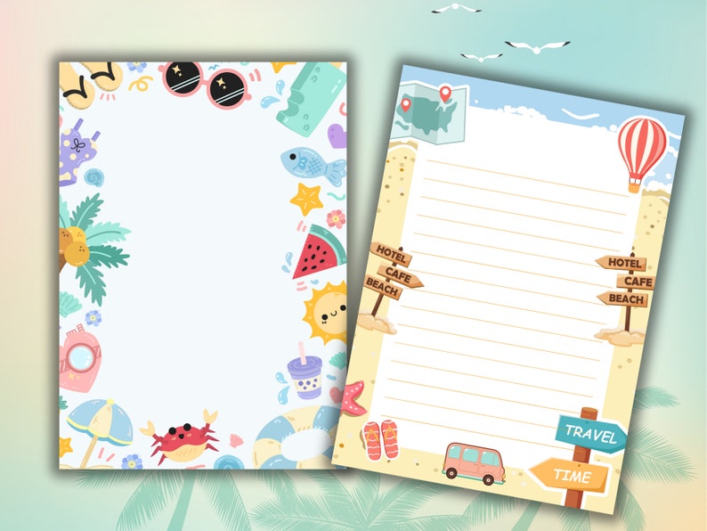 Kid's Summer Beach Notes: Printable Stationery Set (digital Download ...