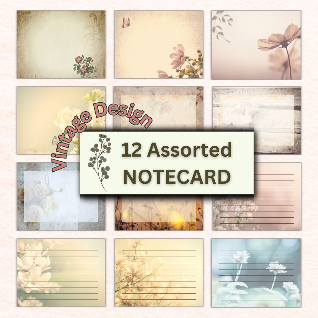 Notecard, Vintage Printable Notecard Bundle, Notecard Printable ...