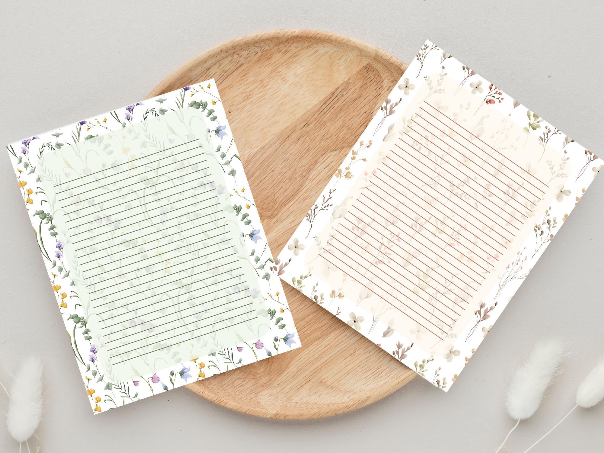 Botanical Lined Note Paper: Printable Stationery Bundle (digital ...