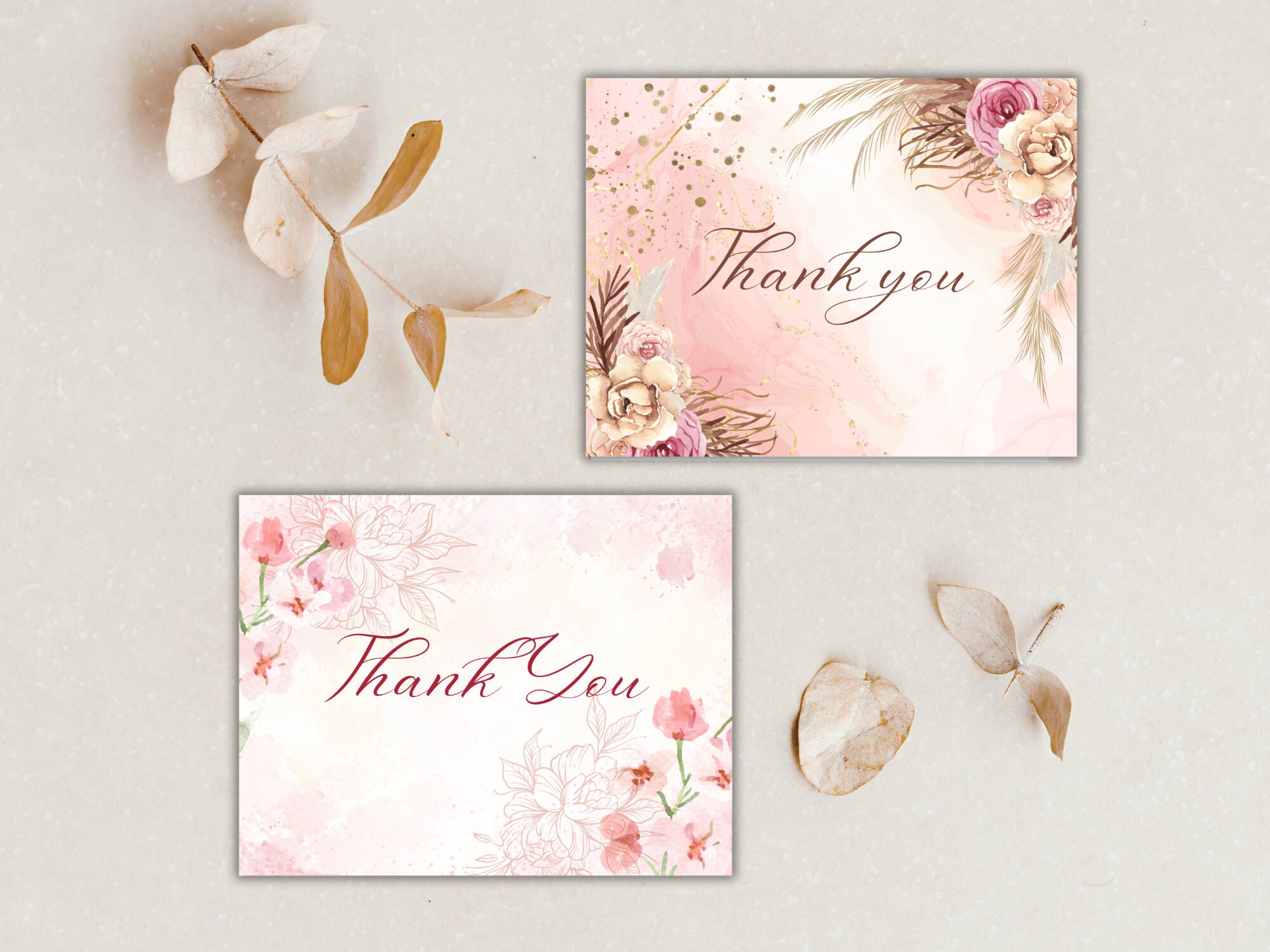 Floral Thank You Card Set: Printable Flower Designs (digital Download ...
