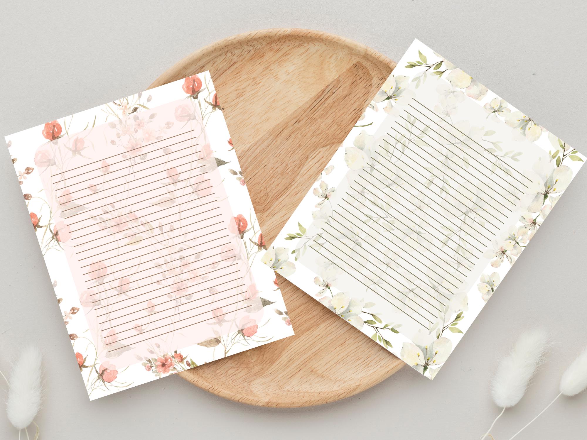 Botanical Lined Note Paper: Printable Stationery Bundle (digital ...