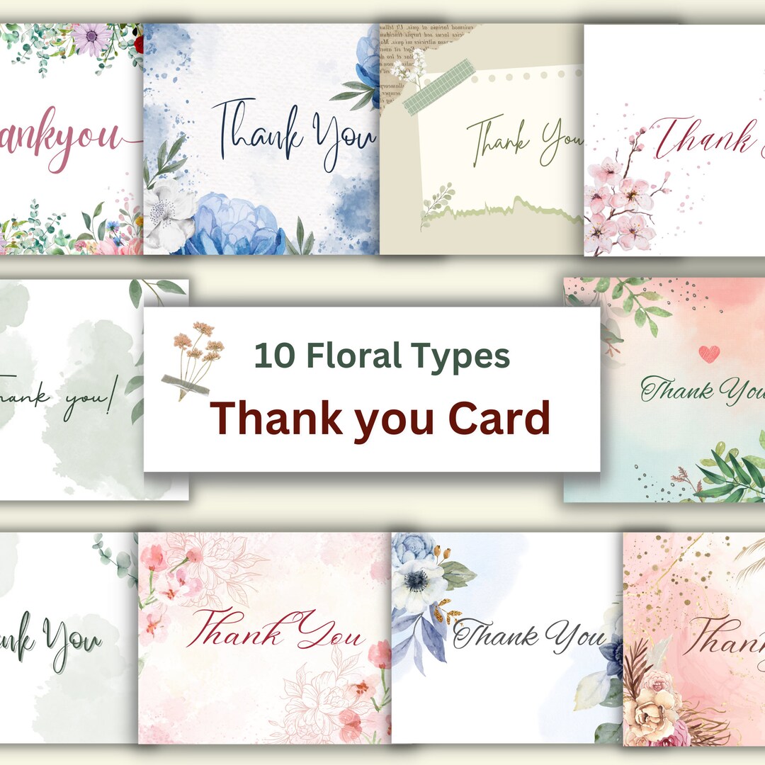 Floral Thank You Card Set: Printable Flower Designs (digital Download ...