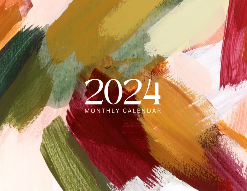 2024 Wall Calendar, Artistic Calendar, Yearly Calendar, Simple Calendar