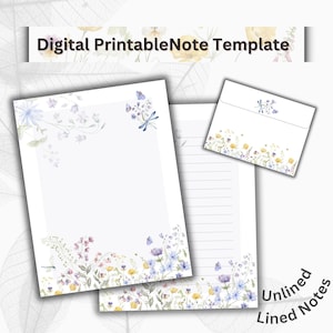 Papel para caderno, conjunto de notas botânicas para impressão, papelaria para impressão de cartas, notas forradas e sem forro, envelope