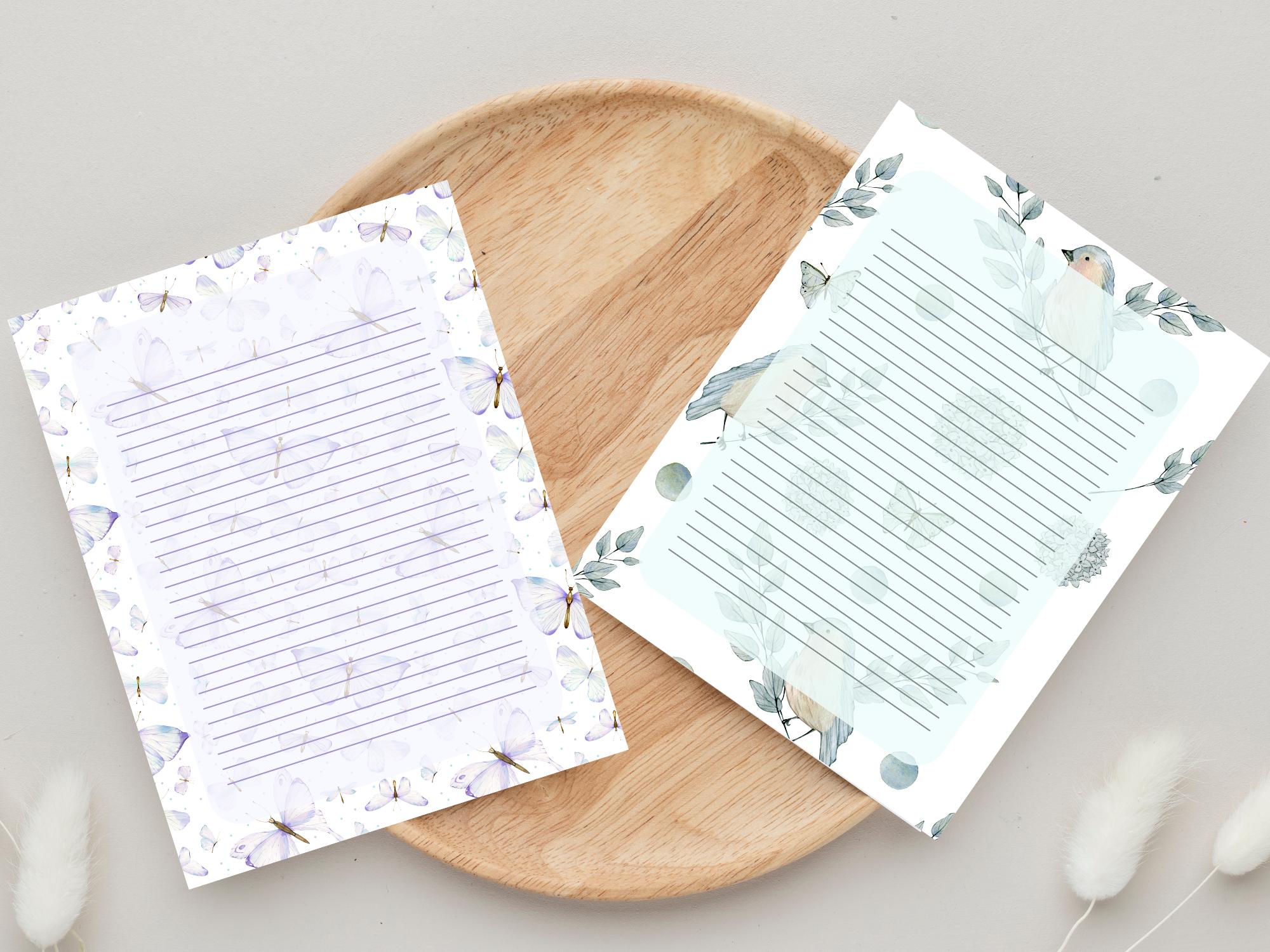 Botanical Lined Note Paper: Printable Stationery Bundle (digital ...