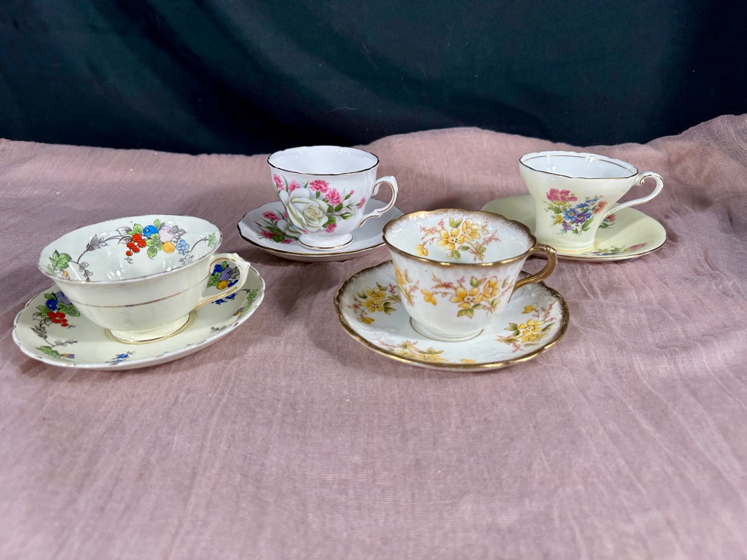 Set of 4 Vintage English Floral Tea Cups & Saucers Etsy