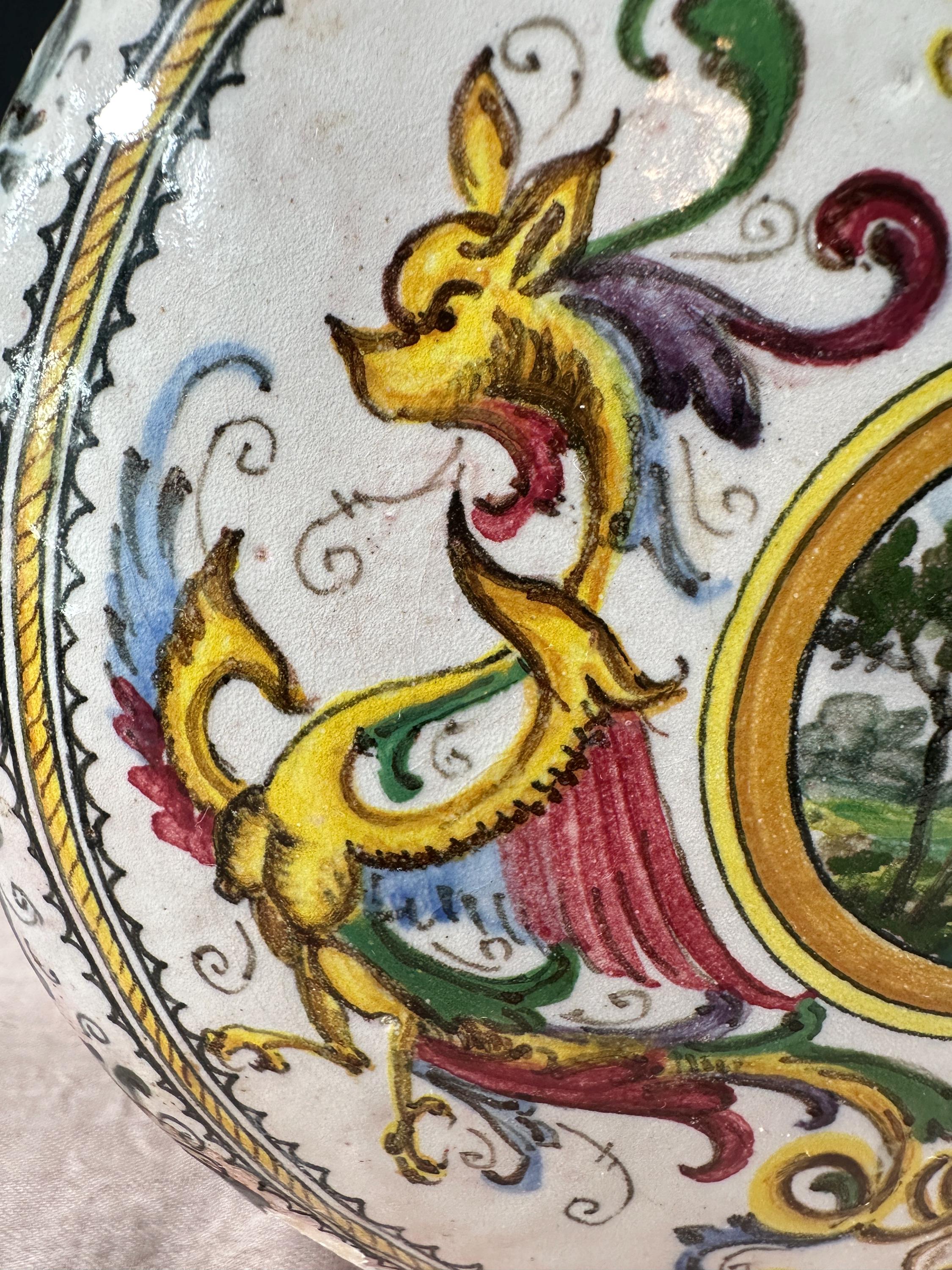 Antique Faenza Italian Majolica Moon Flask With Polychrome Decoration antique-faenza-italian-majolica-moon-flask-with-polychrome-decoration