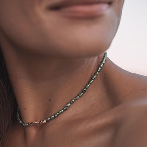 Elegant Pearl Choker Set with Green Rice Pearls, Pearl Bracelet, Dangle Earrings, Pearl Choker, Dainty Necklace Earring Set Jewelry Gift Set