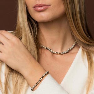 Handmade Dalmatian Jasper Jewelry Set: Gold Charm Necklace, Bracelet & Earrings