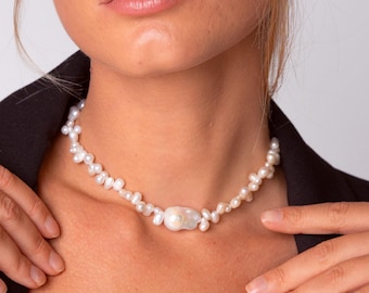 Handmade Baroque Pearl Choker: Irregular Potato Pearl Necklace