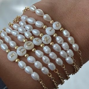 Bridesmaid bracelets, Bridesmaid gifts, Bachelorette bracelets, Personalized pearl bracelet, Custom gifts, Stacking 14K Gold Pearl Bracelets