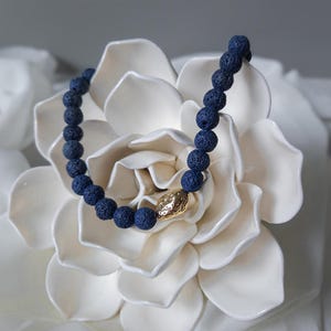 Blue Lava Stone Choker, Lava Bead Necklace, 18k Gold Charm, Adjustable Necklace, Dainty Choker, Elegant Choker for Women, Bday Gift for Her