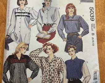 Década de 1990 | McCall's 5039 | Tamanhos 8-10-12 | Camisa, blusa | Molde de costura vintage, 1990