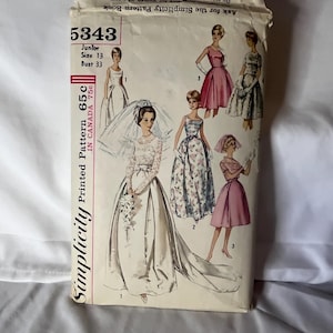 Simplicity 5343| Wedding dress sewing pattern |   Junior size 13 | bust 33 | 1963 wedding| 1960s wedding vintage sewing | bridesmaid dress
