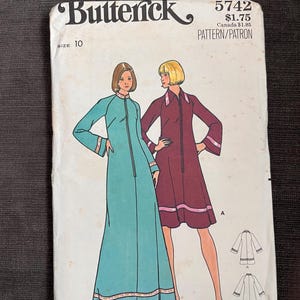 1970er Jahre | Butterick 5742 | Größe 10 | Gewand | Front-Reißverschluss |  Schnittmuster | Frauen-Muster | werkseitig gefaltet