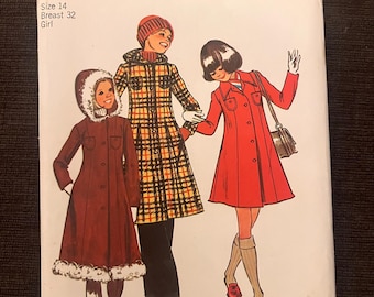 Simplicity 5941 / Patrón de costura / Abrigo de niña en dos largos / 1973 / talla 14 / pecho 32