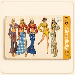 1970s | Simplicity 9412 | size 8 | Top, Pants, Wrap Skirt | sewing pattern |  complete and cut
