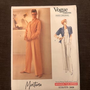 Vogue 2429 | Original Paris | Designer: Claude Montana | Tamanho (6-8-10) | jaqueta, calça | molde de costura | dobrado de fábrica | sem cortes |