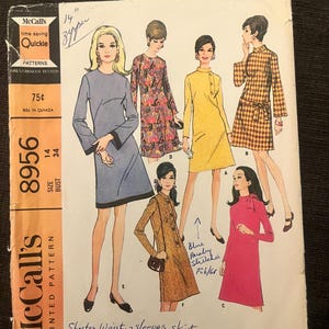 Década de 1960 / McCall's 8956 / talla 14 / vestido / patrón de costura / seis versiones / completo y cortado