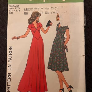 May include: A vintage Simplicity sewing pattern, featuring illustrations of two dresses. The pattern number is 7808, and it includes sizes 6 and 8. The cover has text in English and French, with a price of $1.75.