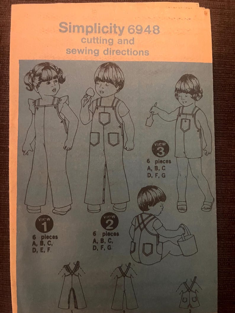 1975 Toddler Size 1/2 | Toddler Overalls Sewing Pattern - Simplicity ...