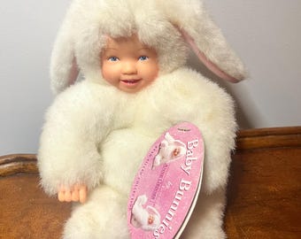 1995 Anne Geddes Plush Baby Doll In White Rabbit Bunny Suit 8 inch