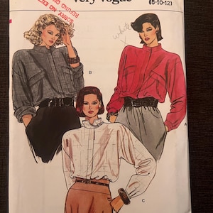 May include: Vintage Very Easy Very Vogue sewing pattern 9108. The pattern features illustrations of women's blouses and shirts in various colours. The pattern size is (8-10-12). The price is £2.45.