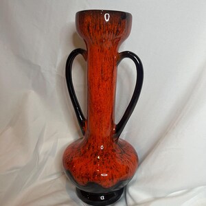 Mid-Century Drip Glaze Pottery Vase, Retro Ceramic Vase, Orange and Black Glaze Vase, Home Decoration, Retro Decor, Vintage Decoration,