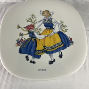 Swedish plate |  vintage 1990 | Rorstrand |porcelain plate | dancing girls | Swedish nation costume plate | Sweden