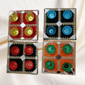 SET OF 4 small mehndi plates round or square velvet thaals decorative mayoun mehndi thali | Mixture of colours may vary dependant on stock