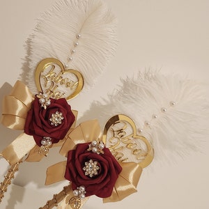 SET OF 2 Luxury Qabool Hai Maroon Rose Nikkah Pens - Islamic Wedding Ceremony Baraat Sign personalised Islamic Wedding Gift-See Description